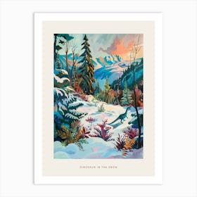 Colourful Dinosaur In A Snowy Landscape 3 Poster Art Print