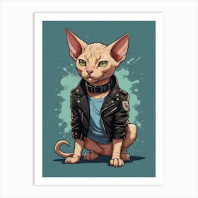 Cat In A Leather Jacket Art Print