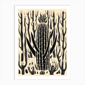 B&W Cactus Illustration Trichocereus Cactus 2 Art Print