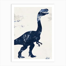 Navy Blue Textured Dinosaur Silhouette Art Print
