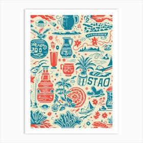 San Diego, California, Inspired Travel Pattern 4 Art Print