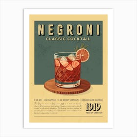 Negroni Classic Cocktail Art Print