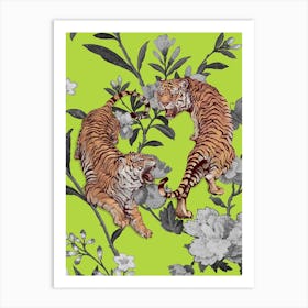 Tiger Floral Vintage Green Illustration Art Print