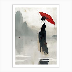 Chinese Woman With Red Umbrella Art Print