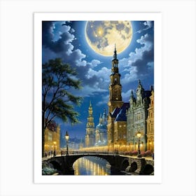 Full Moon Over The City Art Print