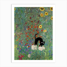 Cats In Famous Gardens Klimt Farm Garden With Sunflowers Art Print