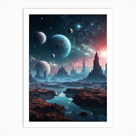 Space Landscape With Planets Art Print