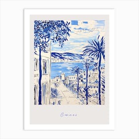 Cannes France Mediterranean Blue Drawing Poster Art Print