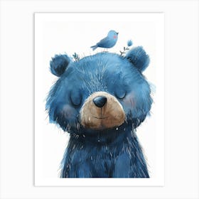 Small Joyful Bear With A Bird On Its Head 8 Art Print