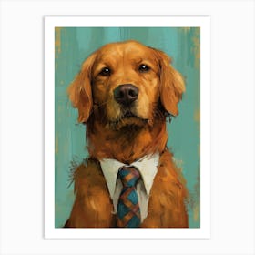 Phoebefy Kitsch Portrait Of A Golden Retriever In A Tie Cute Art Print