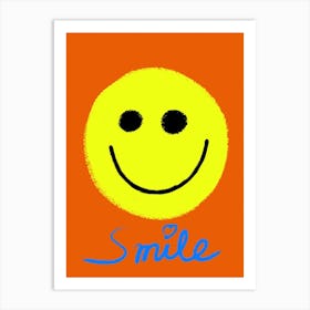 Yellow Emoji Smiley, Text Smile Abstrakte Retro Art Art Print