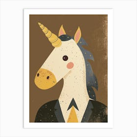 Unicorn In A Suit & Tie Mocha Background 1 Art Print