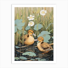Ducklings With The Water Lilies Japanese Woodblock Style  1 Art Print