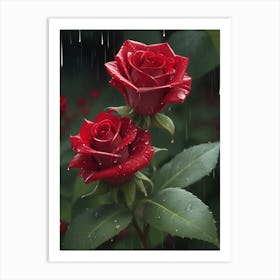 Red Roses At Rainy With Water Droplets Vertical Composition 75 Art Print