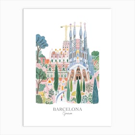 Barcelona Spain 2 Gouache Travel Illustration Art Print