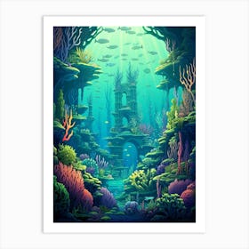 Underwater Landscape Pixel Art 3 Art Print