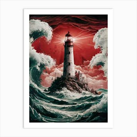 Lighthouse In The Storm Art Print