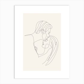 Kissing Couple Monoline Asthetic Mnimalist Drawing Art Print