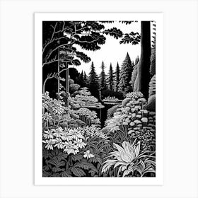 Butchart Gardens, 1, Canada Linocut Black And White Vintage Art Print