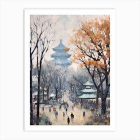 Winter City Park Painting Ueno Park Tokyo 2 Art Print