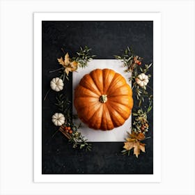 A Digital Render Of A Thanksgiving Themed Art Design Capturing An Overhead View Of A Large Round Pu (3) Art Print