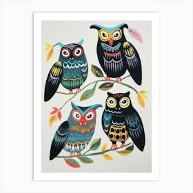 Folk Style Bird Painting Owl 1 Art Print