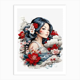 Asian Girl With Flowers Art Print