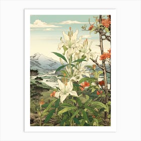 Himeyuri Okinawan Lily 2 Japanese Botanical Illustration Art Print