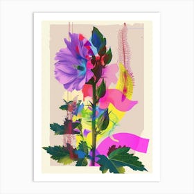 Hollyhock 1 Neon Flower Collage Art Print