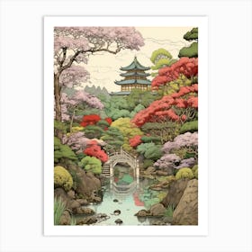 Rikugien Garden In Tokyo, Ukiyo E Drawing 3 Art Print