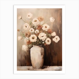 Rose, Autumn Fall Flowers Sitting In A White Vase, Farmhouse Style 2 Art Print