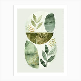 Sage and Gold Abstract Leaves Art Print