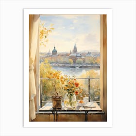 Window View Of Stockholm Sweden In Autumn Fall, Watercolour 3 Art Print
