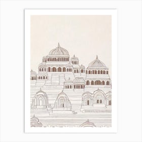 Ellora Caves India Boho Landmark Illustration Art Print