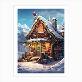 Mountain chalet at Christmas Art Print