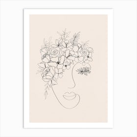 Flower Face Line Drawing Art Print