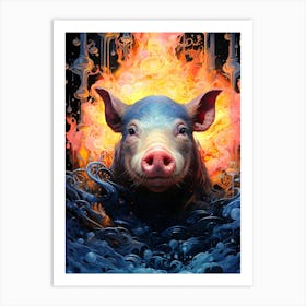 Pig In Flames Art Print