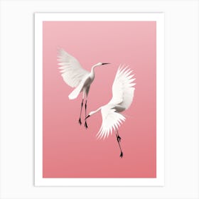 Two White Cranes In Flight Art Print