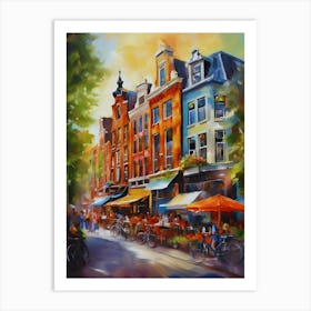 The city of Amsterdam, Netherlands, streets, cafes, passing by, the beauty of summer, oil colors...41 Art Print