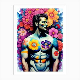 Man With Flowers On His Chest 2 Art Print