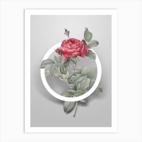 Vintage Red Gallic Rose Minimalist Floral Geometric Circle on Soft Gray n.0415 Art Print