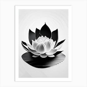 Blooming Lotus Flower In Pond Black And White Geometric 3 Art Print