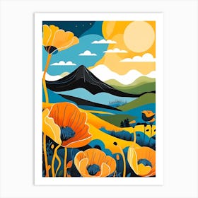 Cartoon Poppy Field Landscape Illustration (53) Art Print