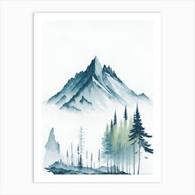 Mountain And Forest In Minimalist Watercolor Vertical Composition 212 Art Print