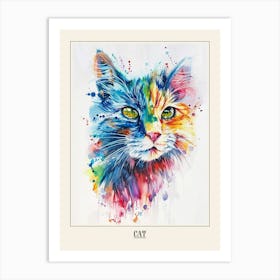 Cat Colourful Watercolour 3 Poster Art Print