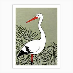 Stork Linocut Bird Art Print