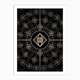 Geometric Glyph Radial Array in Glitter Gold on Black n.0488 Art Print
