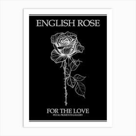 English Rose Black And White Line Drawing 17 Poster Inverted Art Print