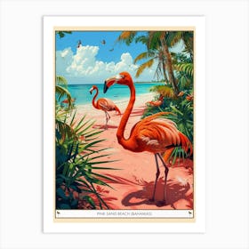 Greater Flamingo Pink Sand Beach Bahamas Tropical Illustration 5 Poster Art Print