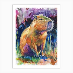 Capybara Colourful Watercolour 1 Art Print